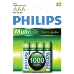Blister of 4 AAA 1000 mAh Philips NiMH Rechargeable Batteries