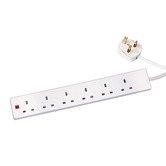 White 6 gang extension socket fitted with a 13 A plug and 2 m lead
