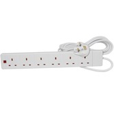 UK mains 6-way extension lead with neon, 5 metre