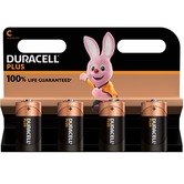 Pack of Four C size Duracell Plus Power Alkaline Batteries
