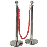 VIP Queue Barrier Posts and Rope Set pair & Red Twisted Rope