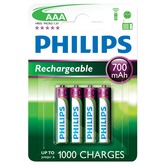 Blister of 4 AAA 700 mAh Philips NiMH Rechargeable Batteries